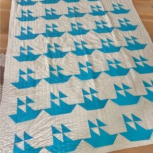 Vintage Patchwork Quilt Blanket Sailboats Cutter Crafting